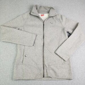 Puma Track Jacket Women Large Gray Sport Lifestyle Fleece Lined Stretch Full Zip